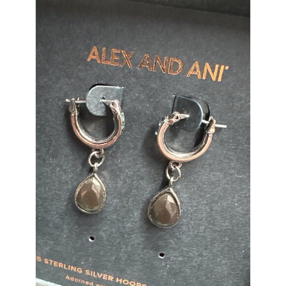Alex & Ani Earrings Sterling Silver Hoops With Swarovski Tear Drop Crystal Drops - Picture 2 of 10